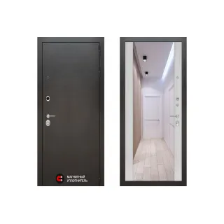 Входная металлическая дверь с зеркалом Labirint Silver с зеркалом Макси Сандал Белый